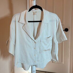 Open Edit Cream Textured Short Sleeve Button Down – Size M